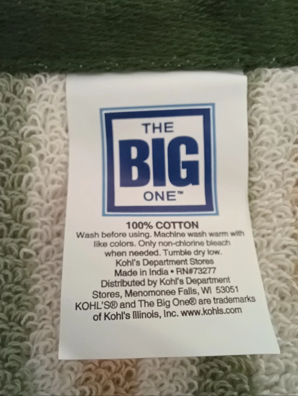NWT 2 PIECE SET The Big One Bath Towel 100% Cotton Green White Tan Stripes 52x27
